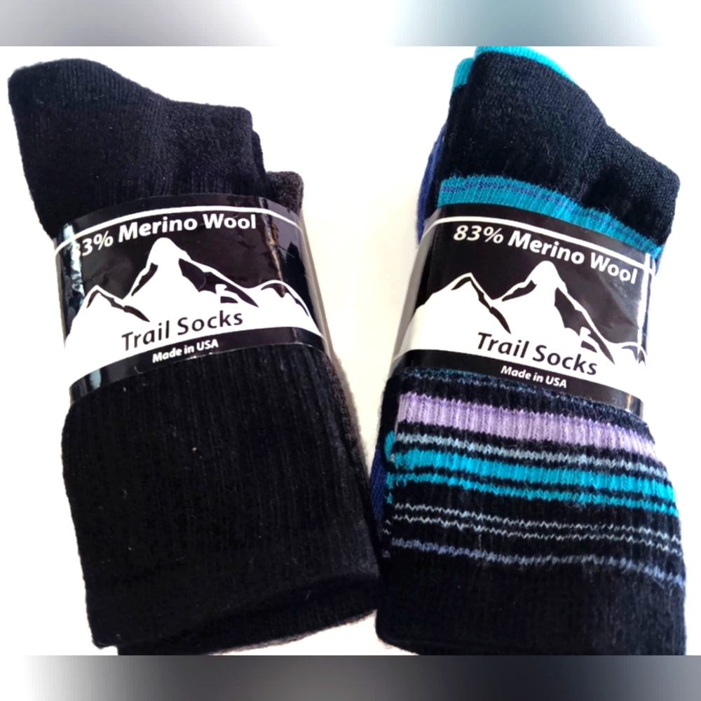 WOMEN'S 83% MERINO WOOL SOCKS MADE IN THE USA,ASSORTED COLORS,2 PAIR